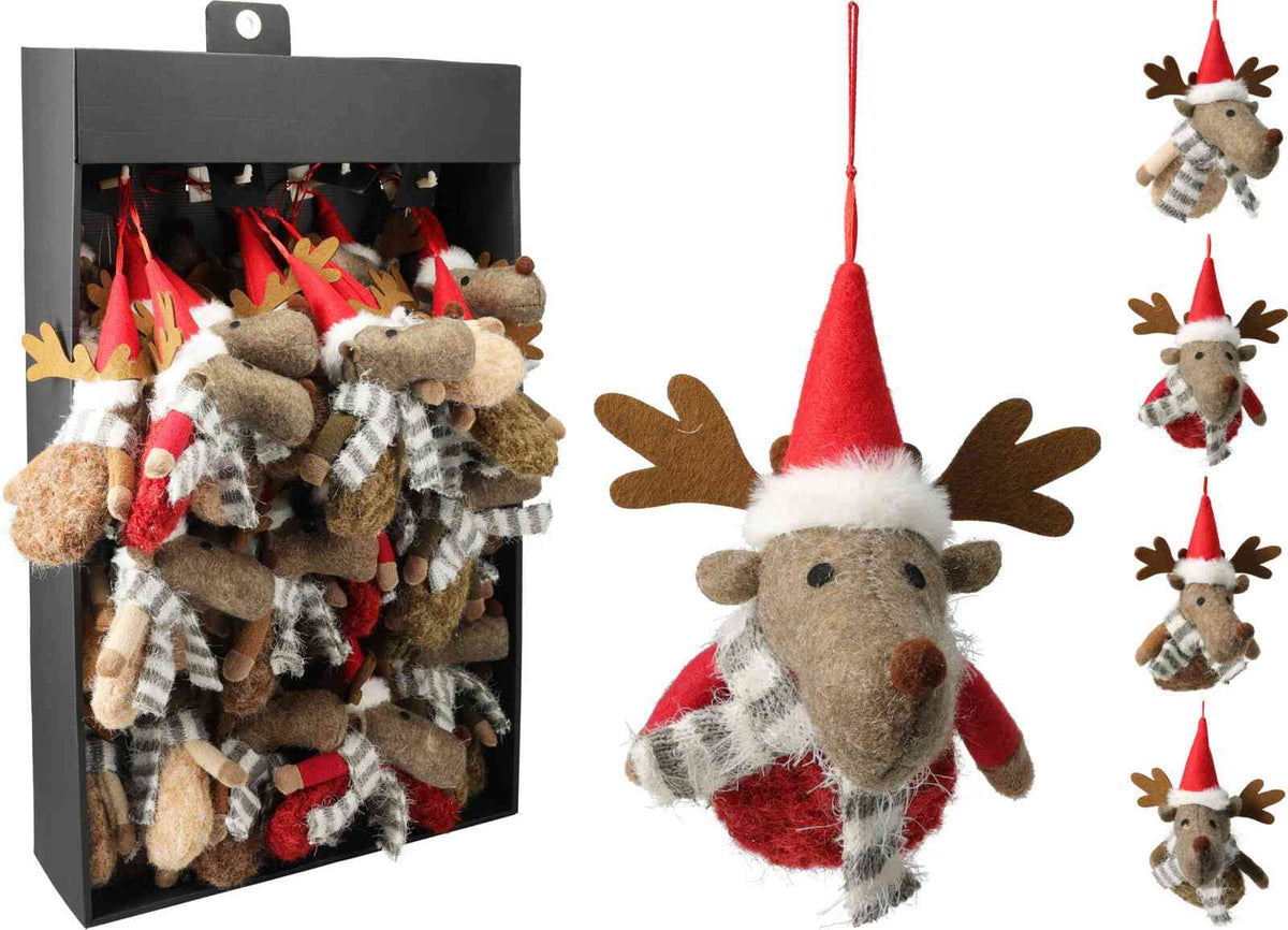 Weihnachts-Elch zum Aufhängen mit Nikolausmütze (assortiert)