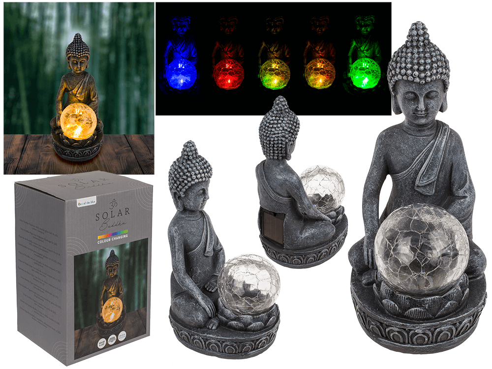 Solar-Buddha-Figur "Licht der Ruhe" mit Glaskugel
