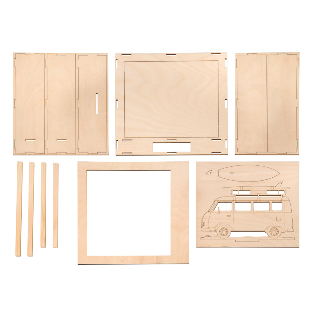 Holz-Bausatz 3D-Motivrahmen "Camper", 13-teilig