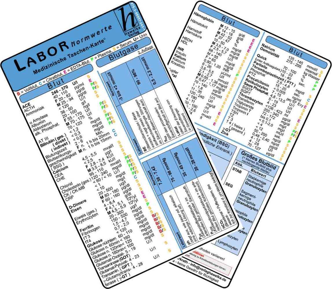 Labor Normwerte - Medizinische Taschen-Karte (Hawelka Hawelka Verlag)
