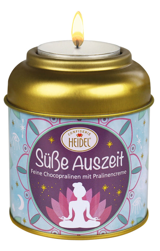 "Süsse Auszeit" Dose mit Kerze von Confiserie Heidel