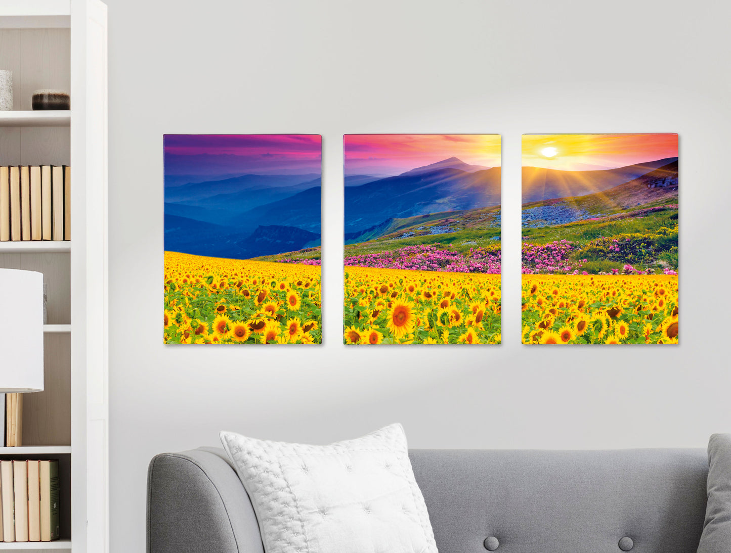 Diamond Painting "Sonnenblumen und Berge" Triptychon, 3 x 40 x 30 cm