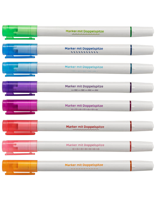 Textmarker Curve 8er-Set, Doppelspitze mit Rollstempel