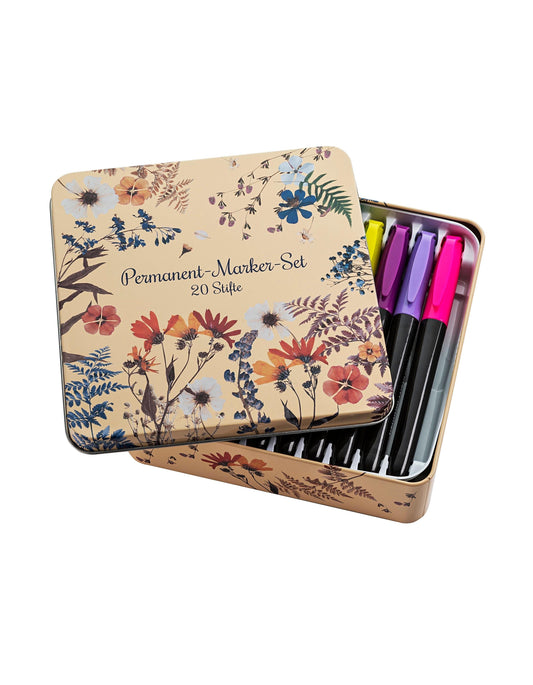 Permanent-Marker "Wiesenblumen" in Metallbox, 20-teilig