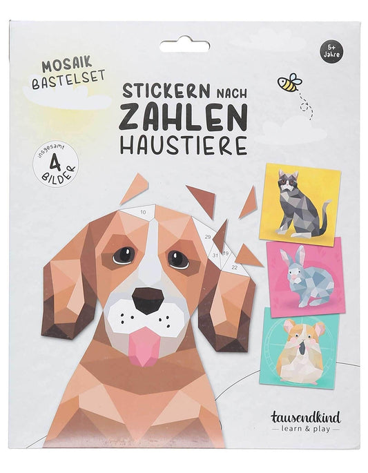 Mosaikbastelset STICKERN NACH ZAHLEN - HAUSTIERE 4-teilig