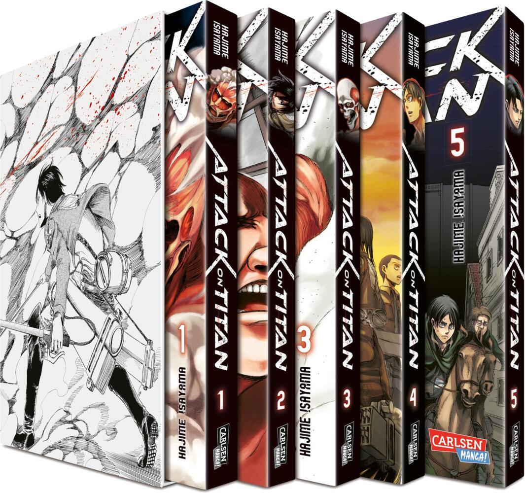 Attack on Titan, Bände 1-5 im Sammelschuber mit Extra.Bd.1-5 (Hajime Isayama)