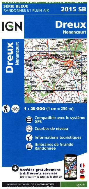 IGN Karte, Carte de randonnée (et plein air) Dreux Nonancourt