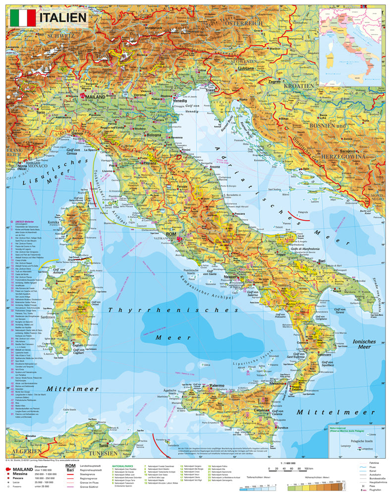 Stiefel Wandkarte Kleinformat Italien physisch