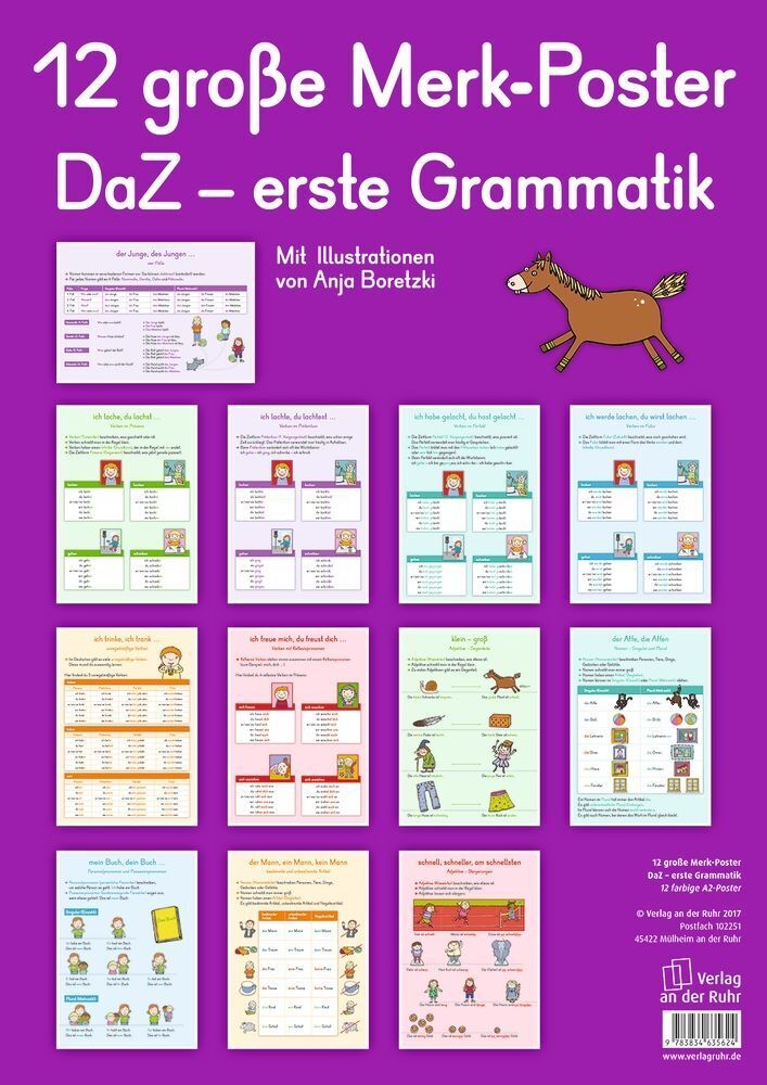 Merk-Poster DaZ - erste Grammatik, 12 farbige DIN-A2-Poster (Redaktionsteam Verlag An Der Ruhr)