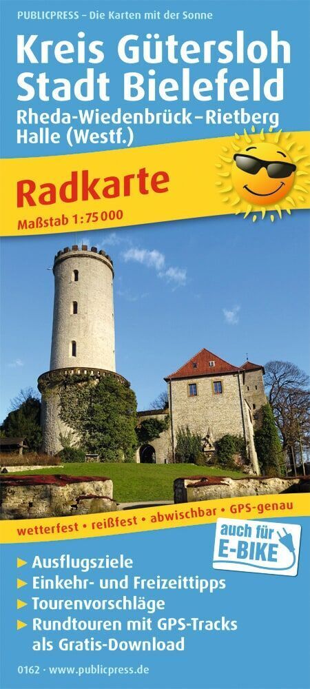 Publicpress Radkarte Kreis Gütersloh, Stadt Bielefeld, Rheda-Wiedenbrück, Rietberg, Halle (Westf.) 1:75.000