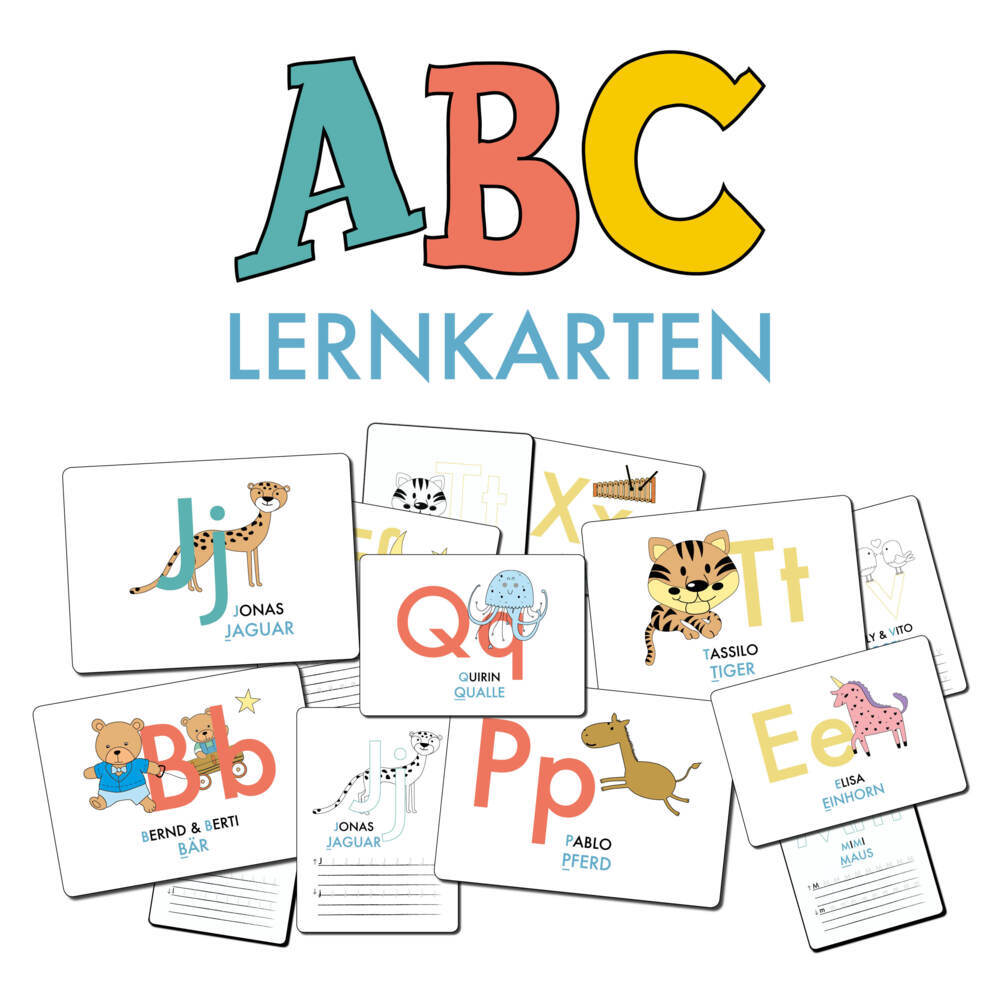 ABC-Lernkarten der Tiere, Bildkarten, Wortkarten, Flash Cards mit Groß- und Kleinbuchstaben | Lesen lernen mit Tieren für Kinder im Kindergarten und der Grundschule (Lisa Wirth)