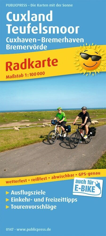 Publicpress Radkarte Cuxland, Teufelsmoor, Cuxhaven, Bremerhaven, Bremervörde 1:100.000