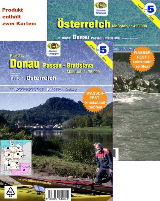 Jübermann Wassersport-Wanderkarte Österreich / Donau, Passau - Bratislava, 2 Bl. (Erhard Jübermann)