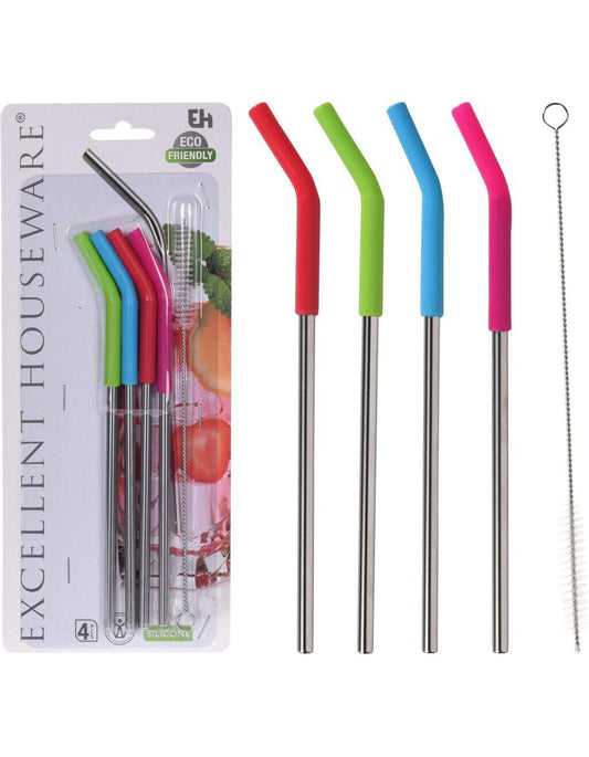 Excellent Houseware Metall-Trinkhalme mit Silikon 4er Set (4 x)
