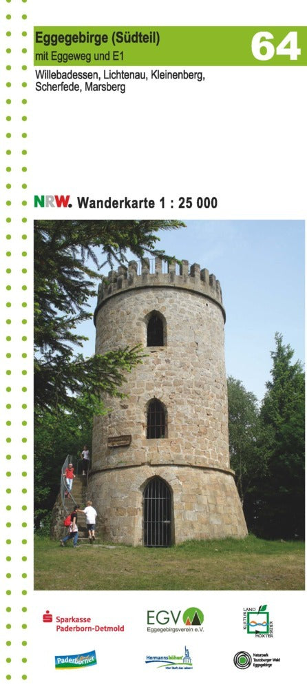 Eggegebirge (Südteil) mit Eggeweg und E1 Blatt 64, topographische Wanderkarte NRW (Geobasisdaten: Land Nrw)
