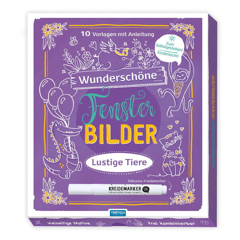Trötsch Wunderschöne Fensterbilder mit Kreidemarker Mappe mit Vorlagen und Kreidemarker Lustige Tiere (Trötsch Verlag Gmbh & Co.Kg)