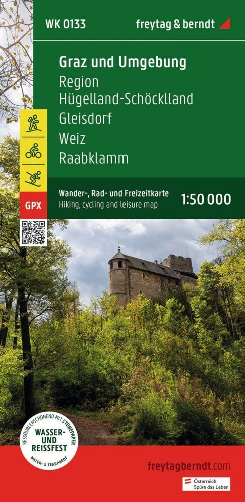 freytag & berndt Wanderkarte WK 0133 Graz und Umgebung, Region Hügelland-Schöcklland - Gleisdorf - Weiz - Raabklamm 1:50.000