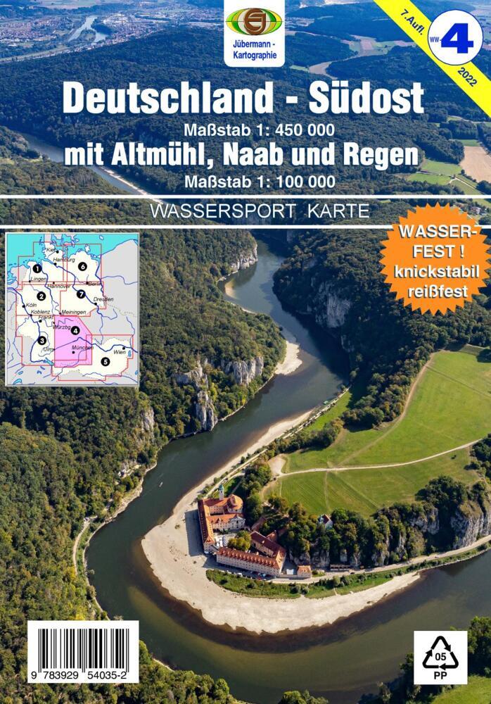Wassersport-Wanderkarte / Deutschland Südost mit Altmühl, Naab und Regen für Kanu- und Rudersport (Erhard Jübermann)