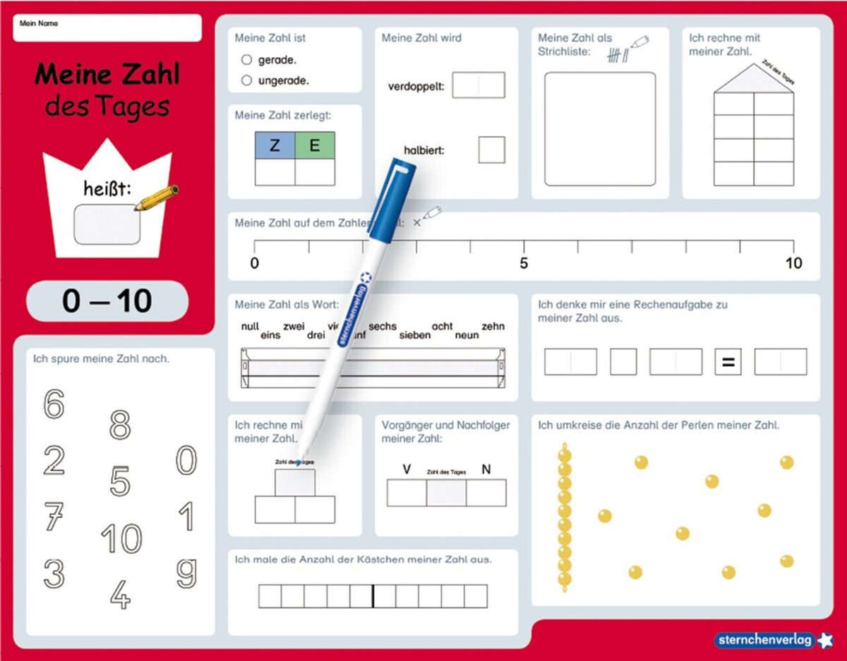 Meine Zahl des Tages 0-10 und 0-20 - wiederbeschreibbare Lerntafel mit Stift - Mathematik (Sternchenverlag Gmbh)