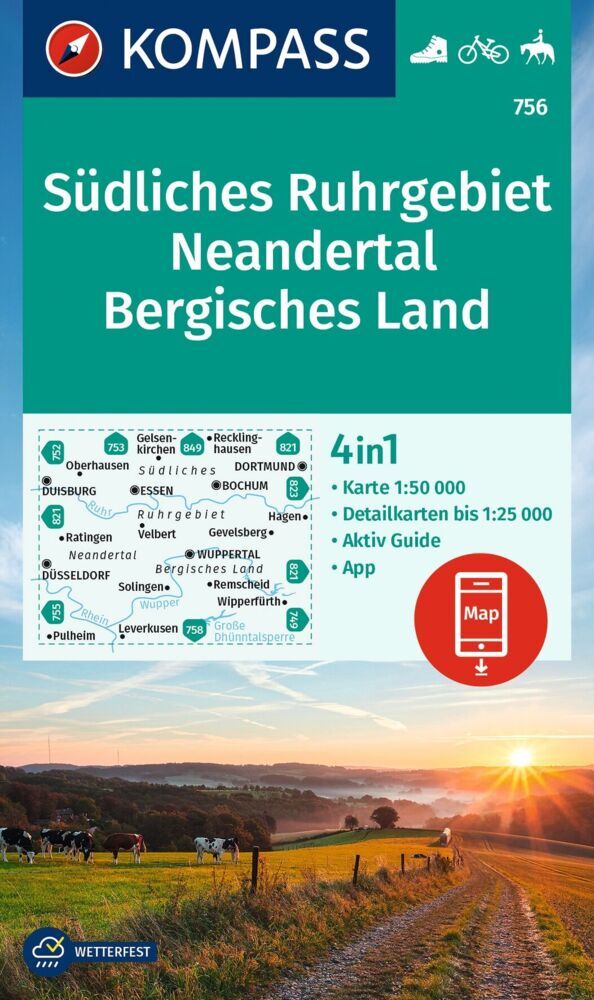 KOMPASS Wanderkarte 756 Südliches Ruhrgebiet, Neandertal, Bergisches Land 1:50.000