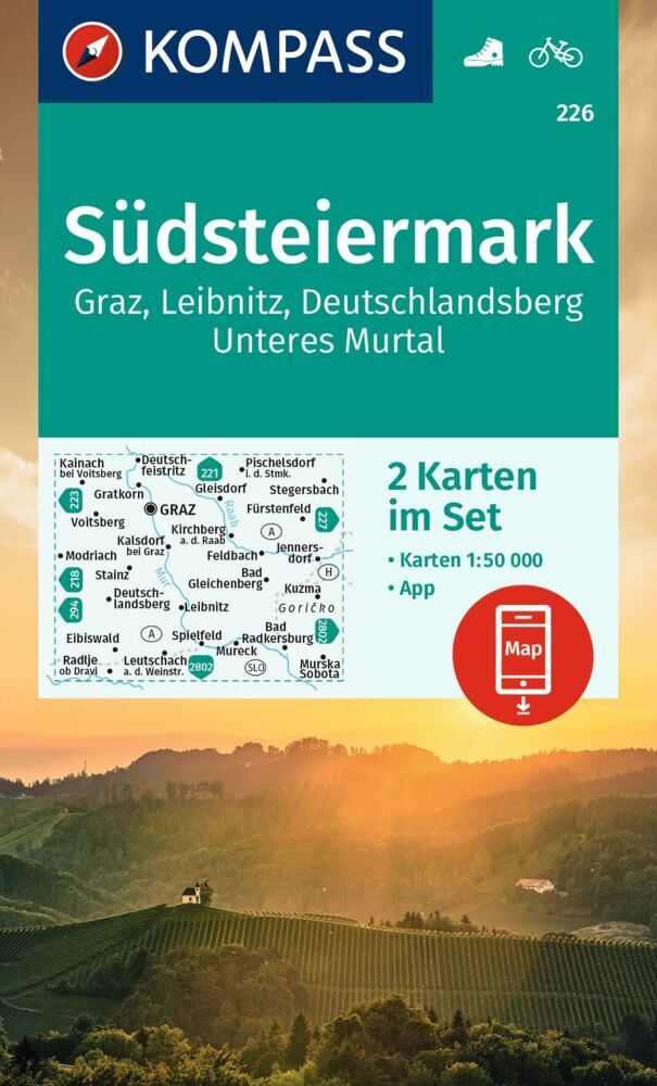 KOMPASS Wanderkarten-Set 226 Südsteiermark, Graz, Leibnitz, Deutschlandsberg, Unteres Murtal (2 Karten) 1:50.000