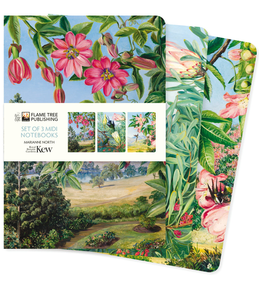 Dreier Set Mittelformat-Notizbücher: Kew Gardens, Marianne North (Flame Tree Publishing)