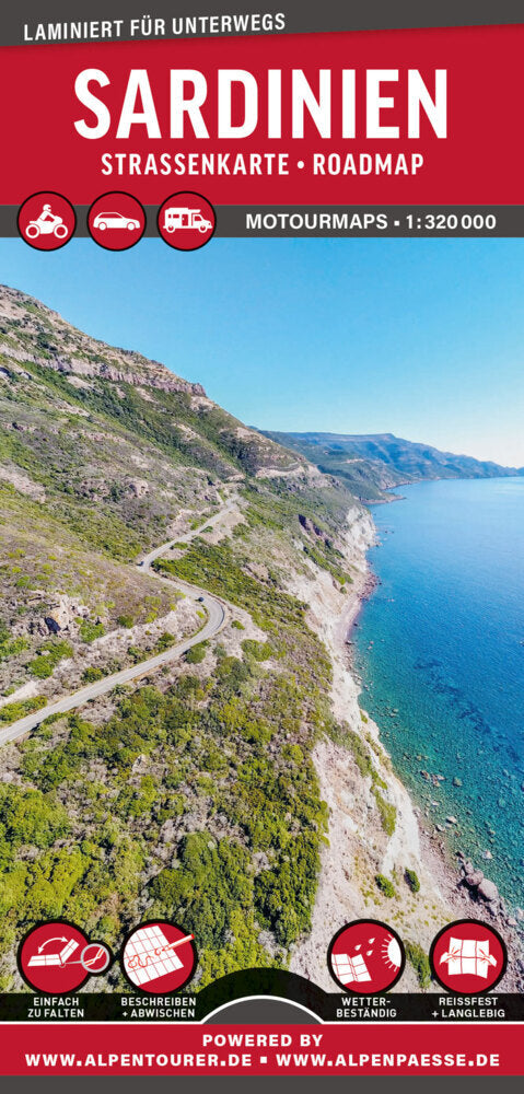 MoTourMaps Sardinien Auto- und Motorradkarte 1:320.000 (Motourmedia)