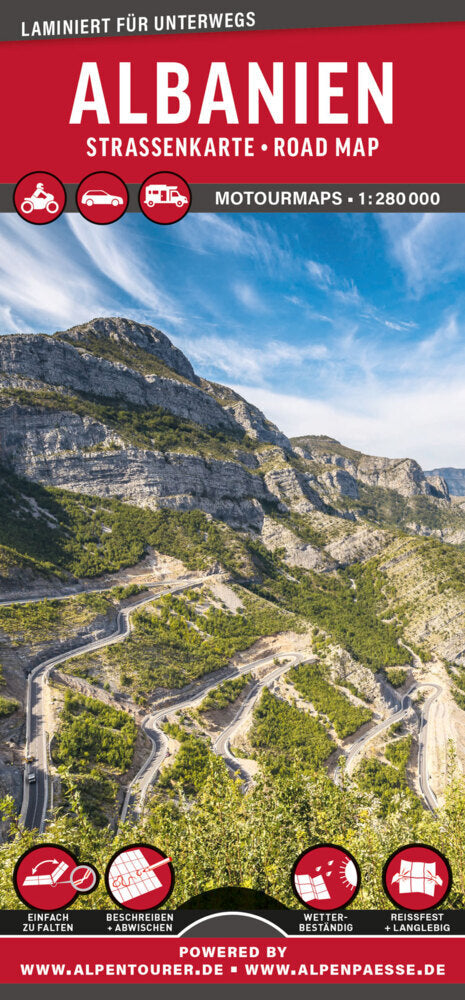 MoTourMaps Albanien Auto- und Motorradkarte 1:280.000 (Motourmedia)