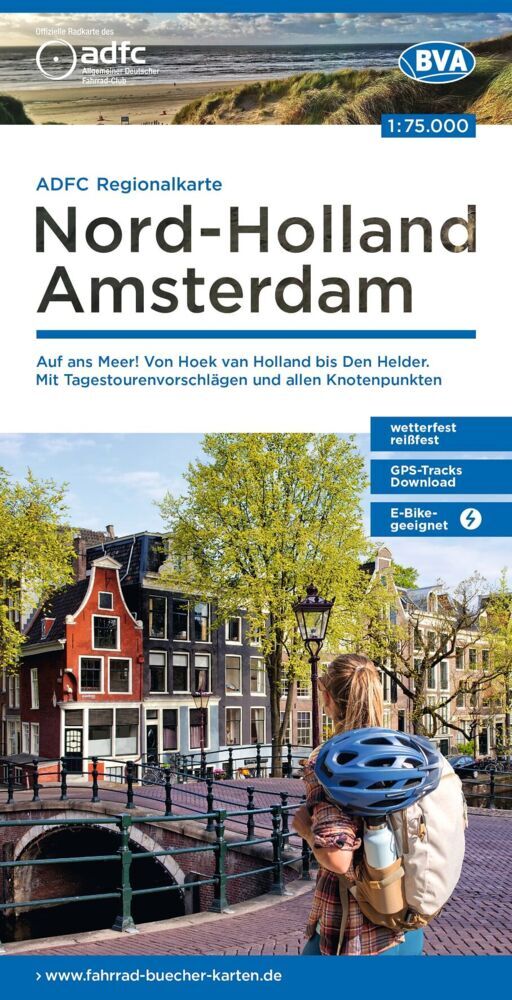 BVA ADFC Regionalkarte Nord-Holland Amsterdam, mit Knotenpunkten 1:75.000