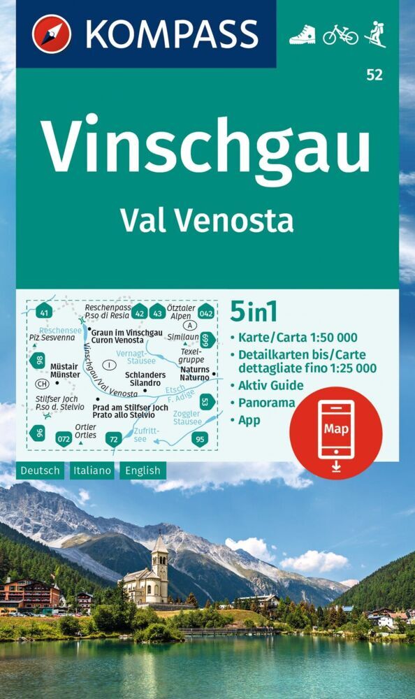 KOMPASS Wanderkarte 52 Vinschgau / Val Venosta 1:50.000