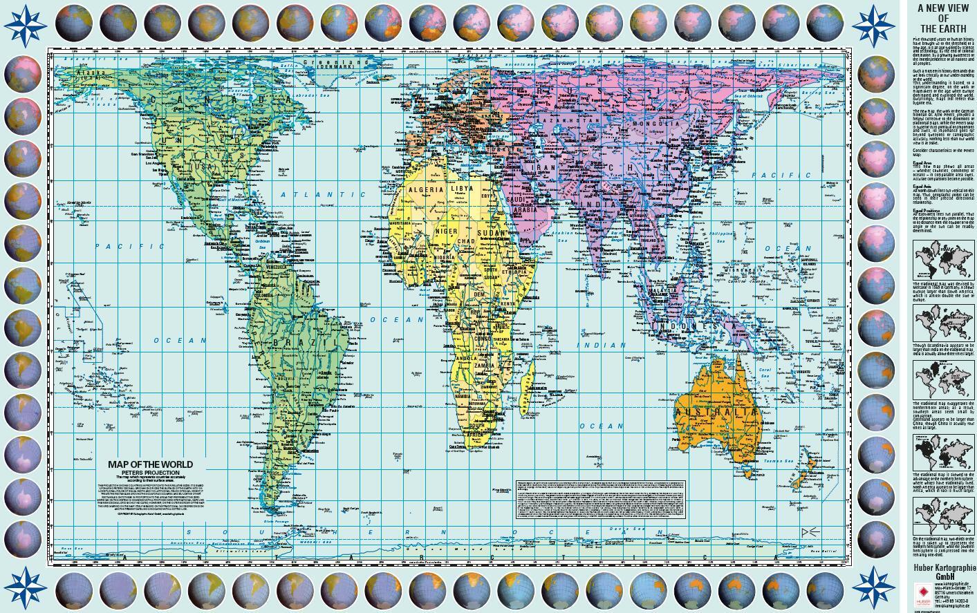 Poster Weltkarte Petersprojektion, englisch (ca. 82, 5 x 52, 3 cm)