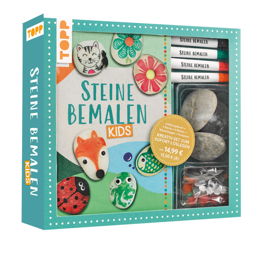 Kreativ-Set: Steine bemalen Kids mit Wackelaugen, Pompons, Anleitungsbuch & Material (Ludmila Blum)
