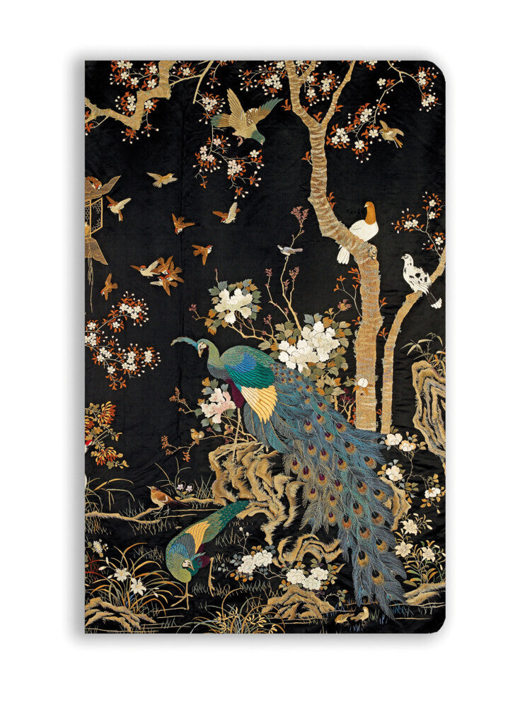 Premium Softcover Notizbuch: Ashmolean Museum, Bestickter Wandbehang mit Pfau (Flame Tree Publishing)