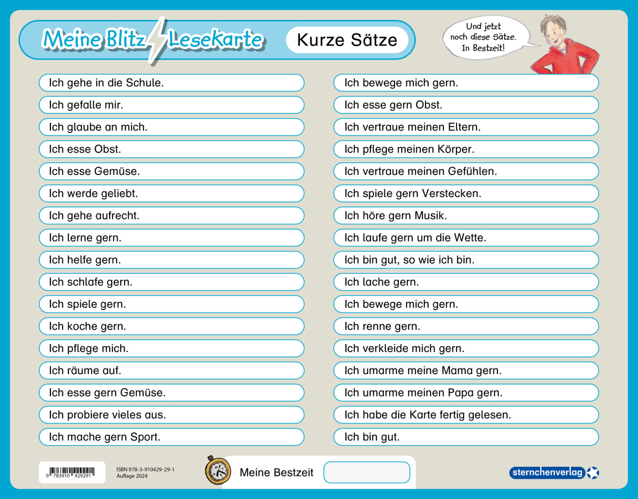 Meine Blitzlesekarte - Kurze Sätze (Sternchenverlag Gmbh)