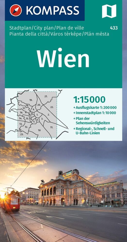 KOMPASS Stadtplan Wien 1:15.000