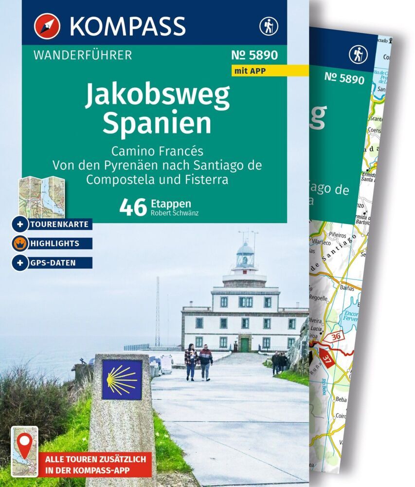 KOMPASS Wanderführer Jakobsweg Spanien, Camino Francés. Von den Pyrenäen nach Santiago de Compostela und Fisterra, 46 Etappen mit Extra-Tourenkarte (Robert Schwänz)