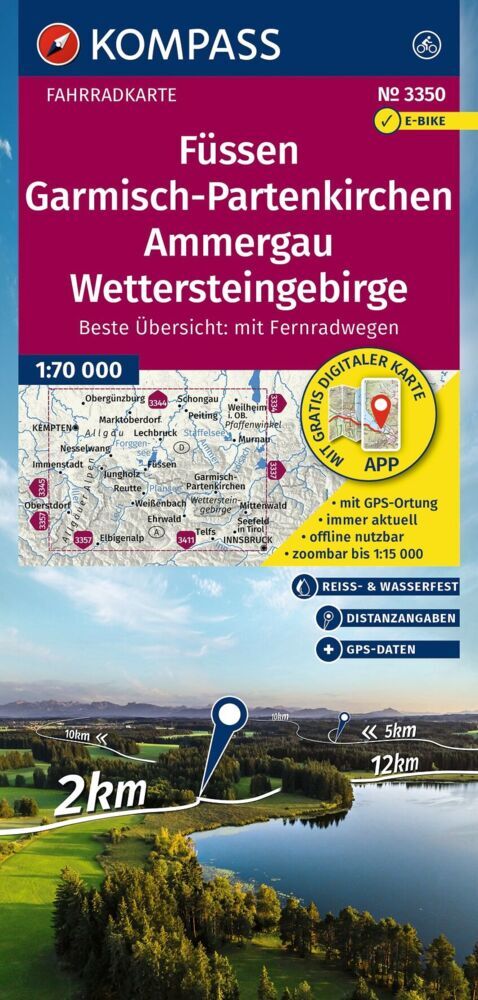 KOMPASS Fahrradkarte 3350 Füssen, Garmisch-Partenkirchen, Ammergau, Wettersteingebirge 1:70.000