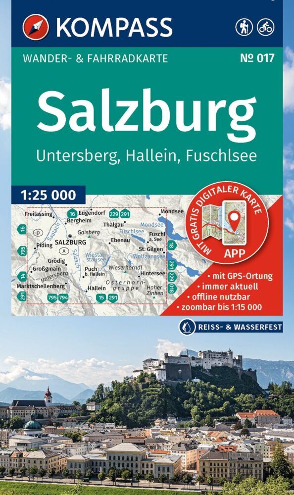 KOMPASS Wanderkarte 017 Salzburg, Untersberg, Hallein, Fuschlsee 1:25.000