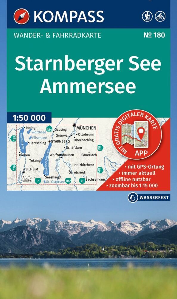 KOMPASS Wanderkarte 180 Starnberger See, Ammersee 1:50.000