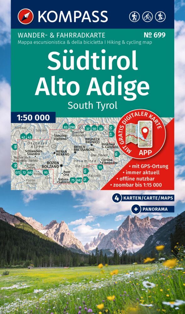 KOMPASS Wanderkarten-Set 699 Südtirol / Alto Adige / South Tyrol (4 Karten) 1:50.000