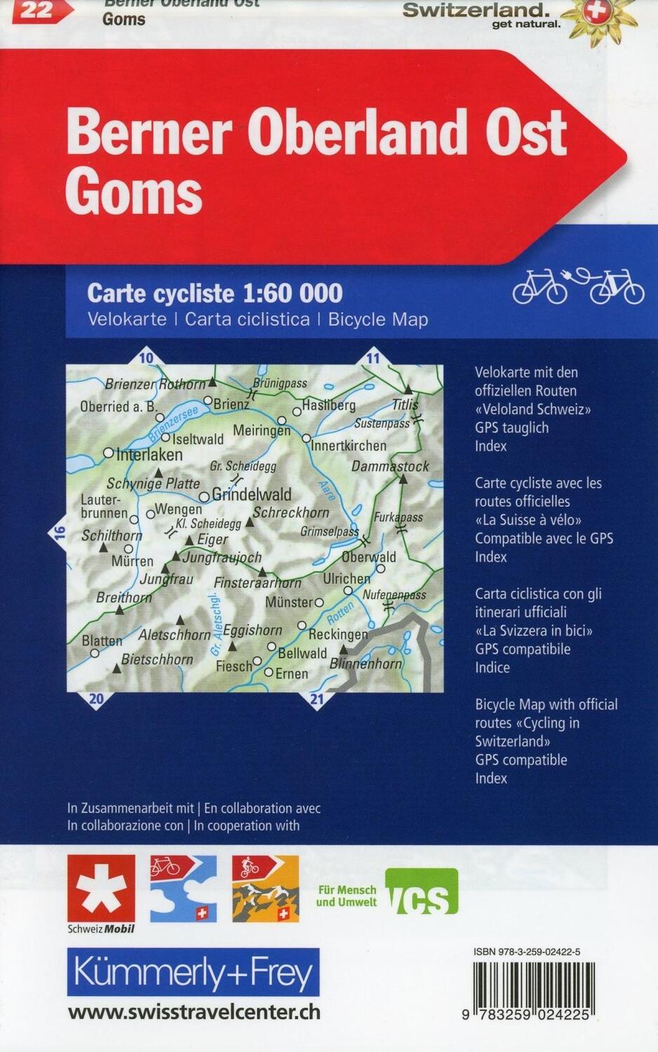 Kümmerly+Frey Velokarte 22 Berner Oberland Ost, Goms 1:60.000