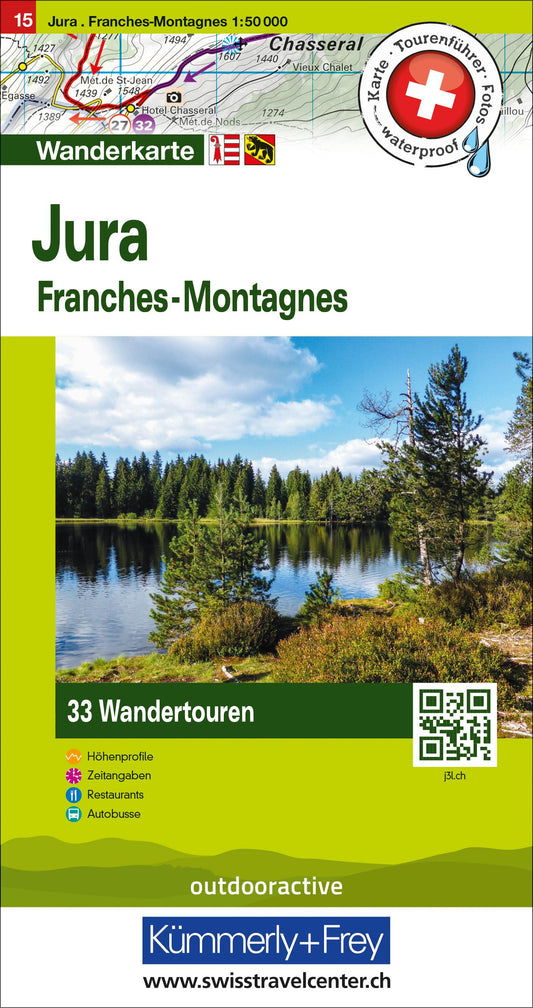 Hallwag Kümmerly+Frey Jura Franches-Montagnes Nr. 15 Touren-Wanderkarte 1:50 000