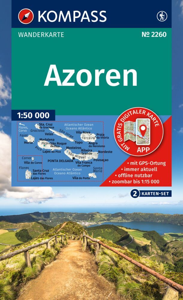 KOMPASS Wanderkarten-Set 2260 Azoren (2 Karten) 1:50.000