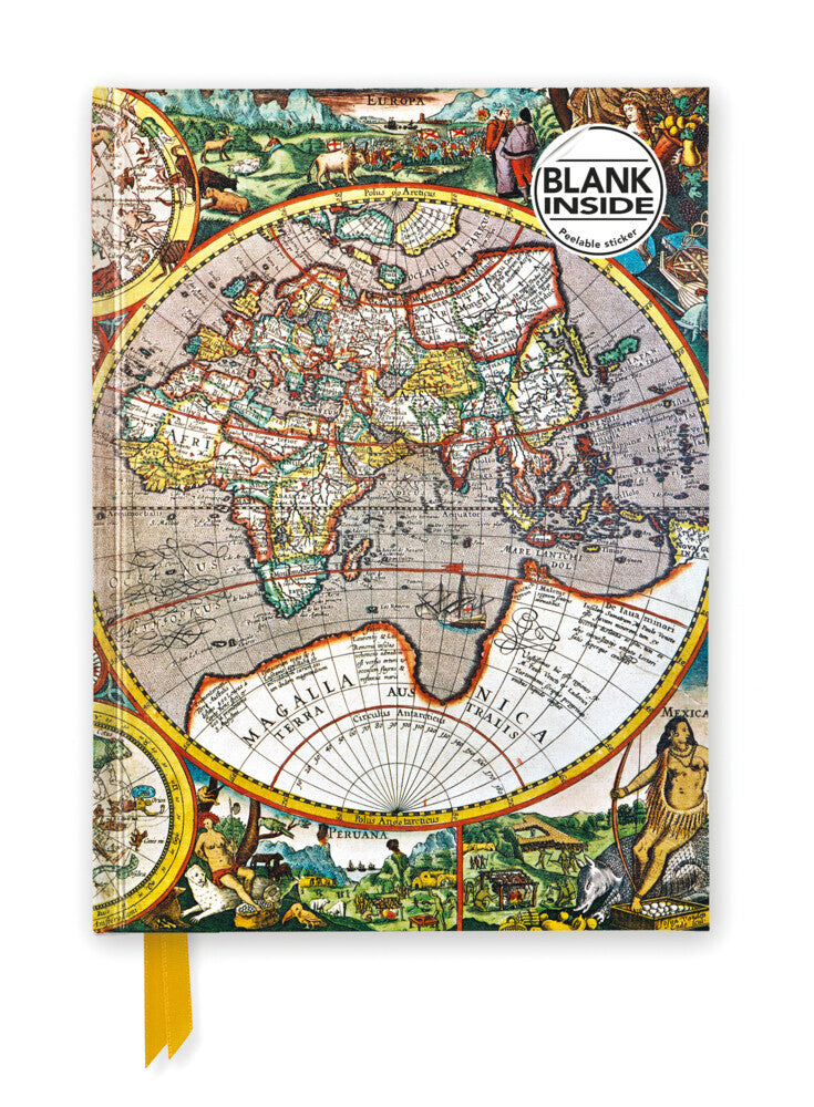 Premium Notizbuch Blank DIN A5: Pieter van den Keere, Antike Weltkarte (Flame Tree Publishing)