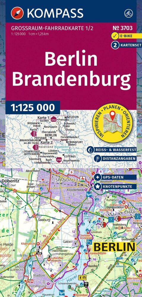 KOMPASS Großraum Fahrradkarte 3703 Berlin-Brandenburg, mit Knotenpunkten 1:125.000