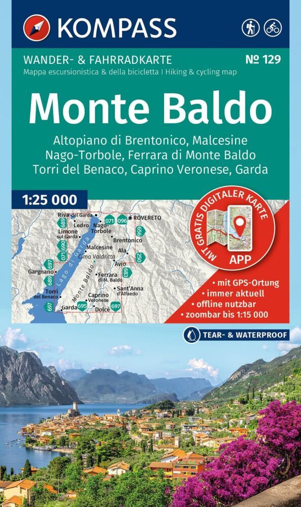 KOMPASS Wanderkarte 129 Monte Baldo, Malcesine, Nago-Torbole, Garda 1:25.000