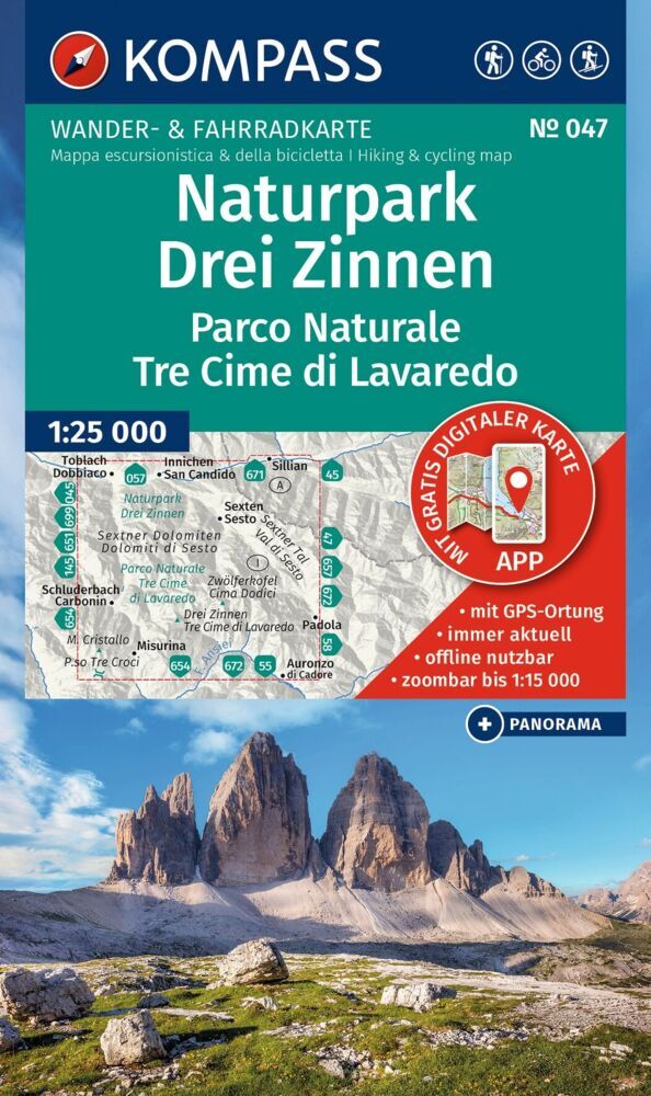 KOMPASS Wanderkarte 047 Naturpark Drei Zinnen, Parco Naturale Tre Cime di Lavaredo 1:25.000