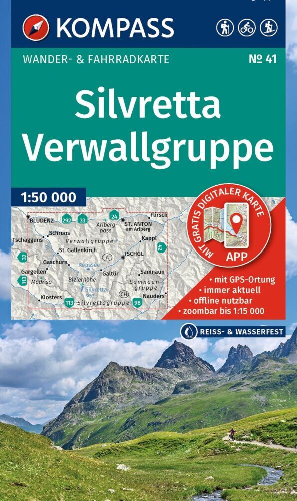 KOMPASS Wanderkarte 41 Silvretta, Verwallgruppe 1:50.000