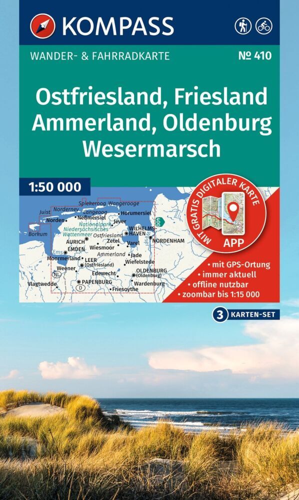 KOMPASS Wanderkarten-Set 410 Ostfriesland, Friesland, Ammerland, Oldenburg, Wesermarsch (3 Karten) 1:50.000
