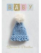 Doppelkarte. Biglietto nascita azzuro c/foil oro